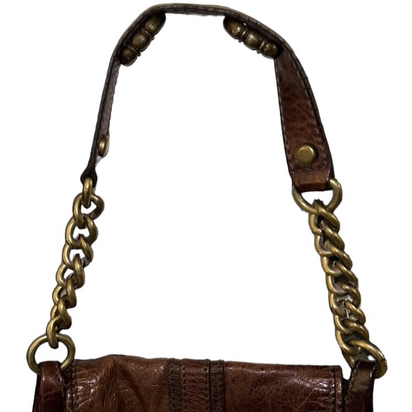 Fossil Maddox Brown Distressed Leather Long Live Vintage Chain Strap Baguette - Picture 6 of 16